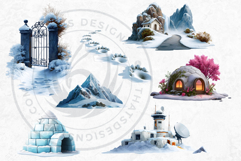 Watercolor Winter Landscapes and Snowy Cabin Illustrations Product Image 15