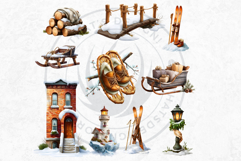 Watercolor Winter Landscapes and Snowy Cabin Illustrations Product Image 16