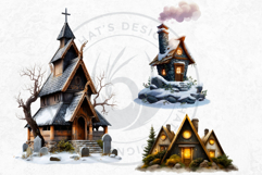 Watercolor Winter Landscapes and Snowy Cabin Illustrations Product Image 6