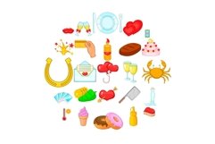 Guest for dinner icons set, cartoon style Product Image 1
