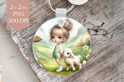 Spring Girl with Lamb in Meadow PNG Product Image 1