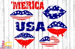 Patriotic Lips Svg, Distressed American Flag 4th of July svg Product Image 2