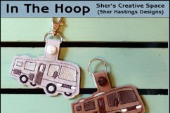 ITH Motorhome Vinyl Key Fob or Bag Tag - Snap Tab Machine Embroidery Product Image 1