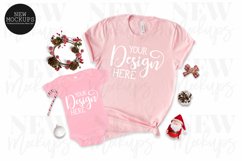 Christmas Mommy and Me Bella Canvas Pink T-Shirt Mockup Product Image 1