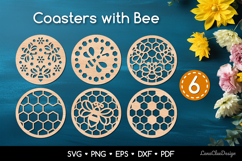 Decorative Round Coasters with Bee and Honeycomb SVG Bundle Product Image 1