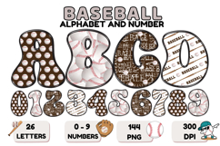 Baseball Sport Alphabet png clipart, baseball letters doodle Product Image 1