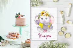 Baby Elephant, Girl Elephant with Sunflowers Sublimation PNG Product Image 2
