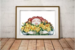 Mother day card Girl Watercolor clipart Sublimation Daffodil Product Image 2