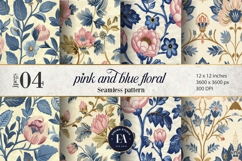 Vintage Pink and Blue Floral Pattern | Ornamental Flowers Product Image 1