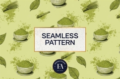 Matcha Green Tea Pattern, Matcha Aesthetic Digital Paper Product Image 3