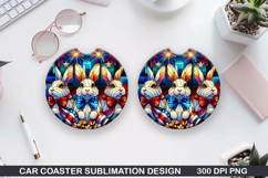 Bunny Car Coaster Sublimation, 4th Of July Coaster PNG Product Image 1