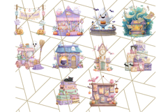 Pastel Halloween Town PNG Clipart, Spooky Shops &amp; Homes Png Product Image 5