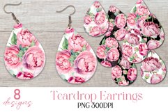 Watercolor peony teardrop earring sublimation designs, 8 PNG Product Image 1