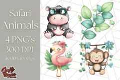 Jungle Safari Animals PNG Cute Pastel Wild Animal Clipart Product Image 1