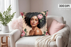 Afro Girl /Woman braided hair Pillow Design, Black Queen PNG Product Image 1