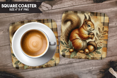 Squirrel, Animal coaster, Buffalo Plaid Square Coaster PNG Product Image 1
