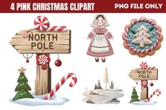 Cute Pink Christmas Watercolor Clipart PNG Product Image 1