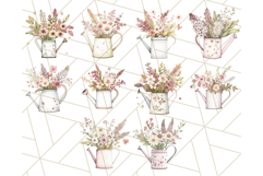 Watering Can Flowers PNG, Rustic Floral Watercolor Clipart Product Image 7