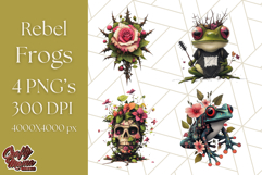 Floral Punk Frogs PNG - Neon Reble Grunge Amphibians Clipart Product Image 1