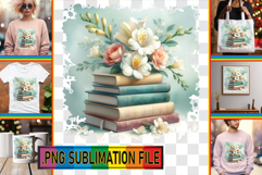 Elegant TSHIRT PNG Art, Book and flower Product Image 1