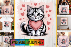 Stylish TOTE BAG Gift Ideas PNG, Valentines Cat Product Image 1