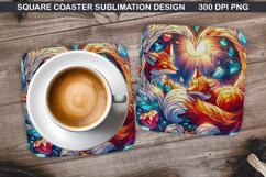 Original Fox Coaster Sublimation, Valentine Coaster PNG Desi Product Image 1