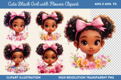 Cute Black Girl with Flower Clipart Bundle PNG Product Image 2