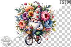 Floral Crown Gnome Rides A Bike Sublimation Clipart Design Product Image 1