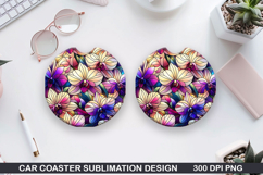 Flower Car coaster sublimation, Summer Coaster PNG Design Product Image 1