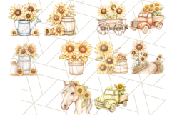 Muted Sunflower Clipart, Watercolor Farmhouse Florals Png Product Image 5