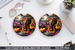 Halloween Dog Car Coaster Sublimation| Halloween Coaster PNG Product Image 1