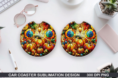 Pumpkin Car Coaster Sublimation| Halloween Coaster PNG Product Image 1