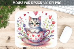 Watercolor Cat Mouse Pad Sublimation - Valentines PNG Product Image 1