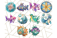 Stained Glass Sea Creatures PNG Clipart, Ocean Fantasy Product Image 9