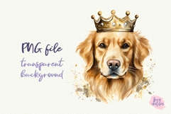 3 Golden Retriever in Crown Watercolor Clipart PNG Product Image 2