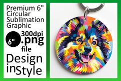Artful Colorful Dog Round Design Keychain Sublimation Product Image 1