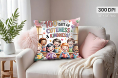 100 days of school Pillow Design, Teacher PNG Sublimation Product Image 1