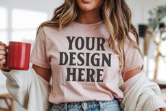 Christmas Bella Canvas 3001 Heather Peach Shirt Mockup ,Tran Product Image 1