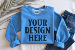 Carolina Blue Gildan 18000 Folded Flat Lay Mockups Product Image 1