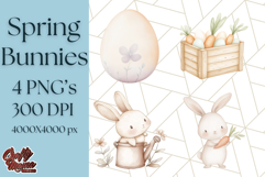 Spring Bunnies PNG Watercolor Bunny Clipart, Pastel Easter Product Image 1