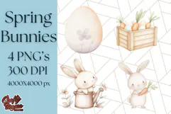 Spring Bunnies PNG Watercolor Bunny Clipart, Pastel Easter Product Image 1