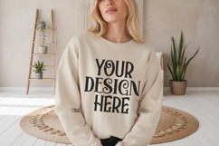 Sand Gildan 18000 Sweatshirt Model Mockups, Product Image 1