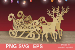 Christmas decoration svg, Christmas sleigh svg, reindeer svg Product Image 1