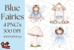 Pastel Blue Fairy Garden Clipart, Enchanted Cottagecore Png Product Image 1