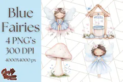 Pastel Blue Fairy Garden Clipart, Enchanted Cottagecore Png Product Image 1
