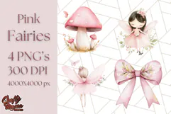 Pastel Pink Fairy Garden Clipart, Enchanted Cottagecore Png Product Image 1