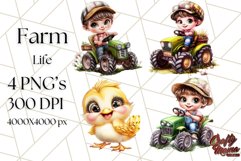 Kids Farm Clipart, Cute Farmer and Farm Animal PNG Product Image 1