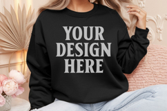 Gildan 18000 Black Mockup , Crewneck Sweatshirt Boho Mock-up Product Image 1