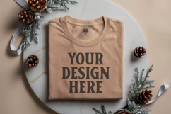 Gildan 5000 Sand Folded Christmas Mockup, G5000 mockup Product Image 1