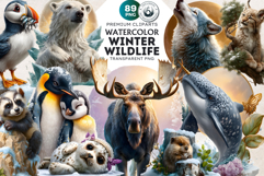 Watercolor Winter Wildlife Arctic Animal Clipart Set Product Image 1